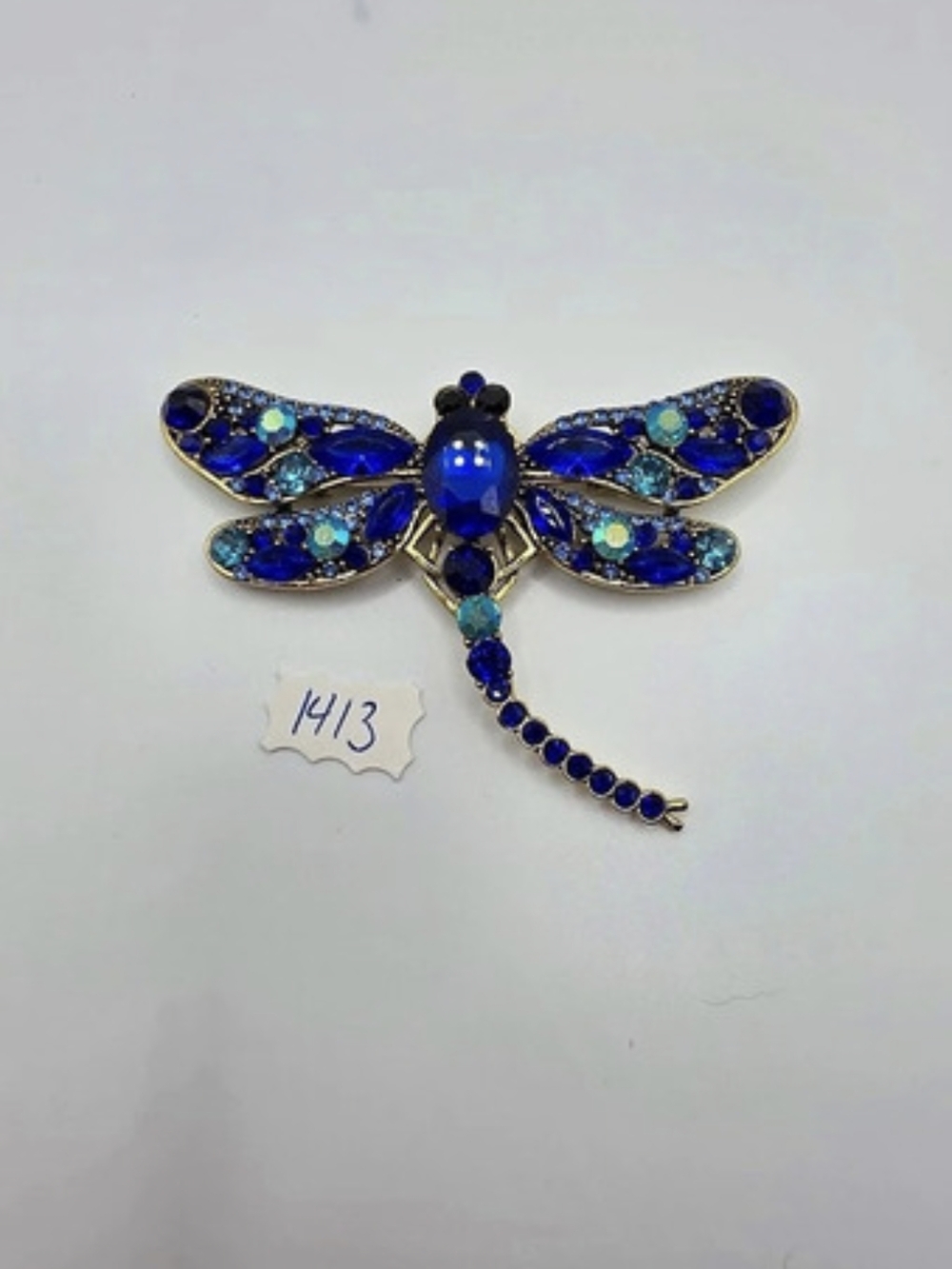Blue & Gold Dragonfly Brooch New